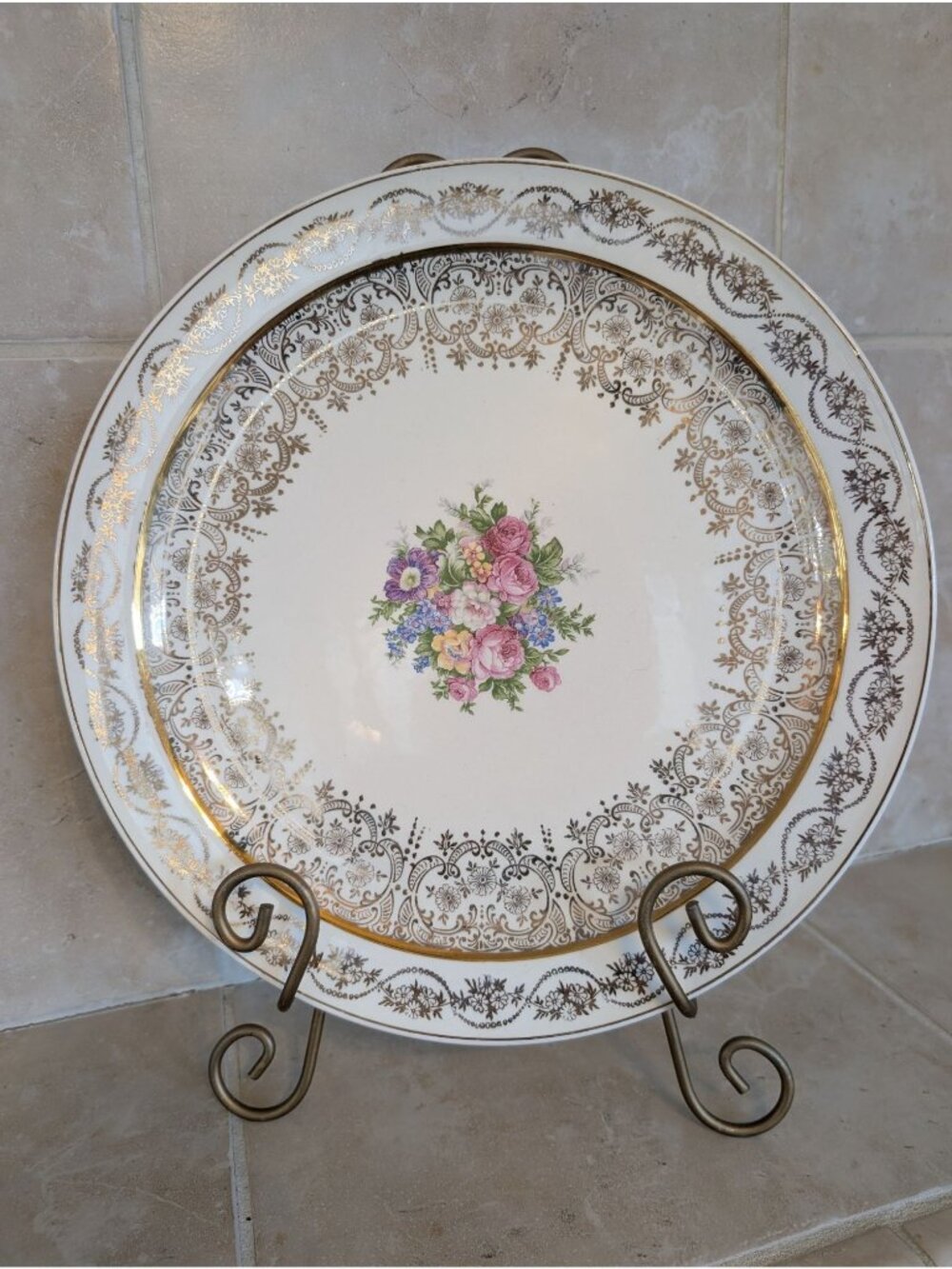 Vintage Edwin M Knowles 22-karat Gold Filigree Porcelain Charger MCM Elegant